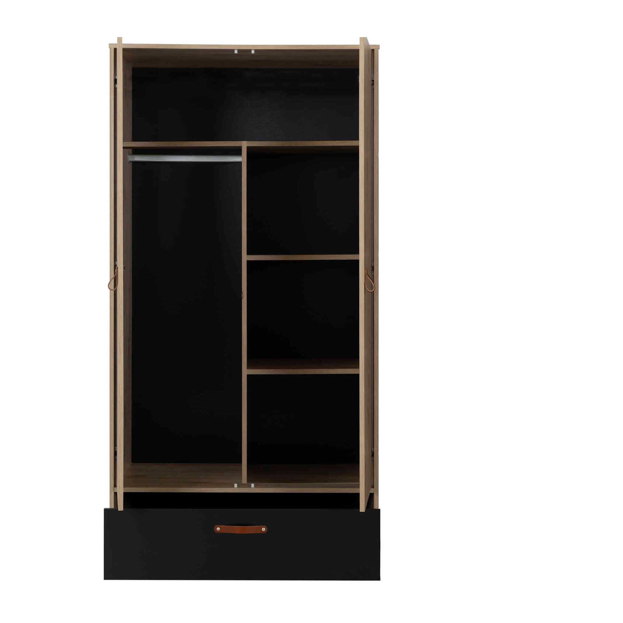 Armoire penderie 2 portes + 1 tiroir Chêne/Noir - DORON - Bois - L