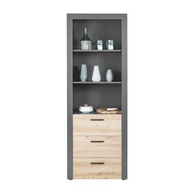 Etagère 3 niches en bois anthracite avec 3 tiroirs chêne artisan - ET12117