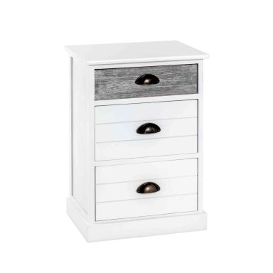 Commode 3 tiroirs en bois massif blanc laqué et gris - CO15015