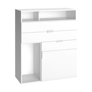 Commode 3 tiroirs 1 porte avec niches de rangement en bois blanc - CO17007