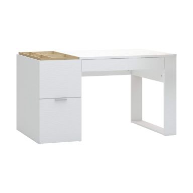 Bureau 2 tiroirs en bois blanc et imitation chêne - BU17015