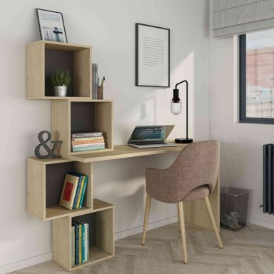 Bureau avec 4 niches de rangement en bois imitation chêne - BU9047