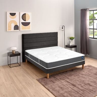 Ensemble matelas Bultex nano et mémoire de forme Comforting, sommier Vigoroso gris fumé et pieds