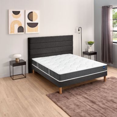 Ensemble matelas Bultex nano et mousse bodysoft Essential, sommier Vigoroso gris fumé et pieds