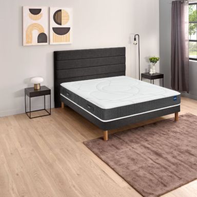 Ensemble matelas Bultex nano, mémoire de forme, coton et laine Recovery, sommier Mediano gris fumé et pieds