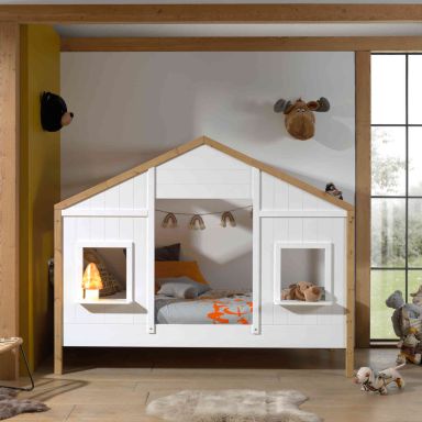 Lit cabane enfant en bois blanc et hêtre 90x200 cm - LT2051