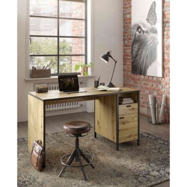 Bureau 1 tiroir 1 porte en bois imitation chêne clair - BU13001