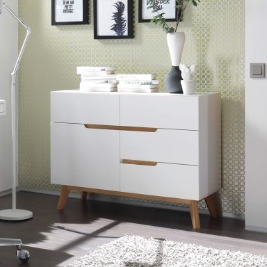 Commode 4 tiroirs 1 porte en bois blanc et chêne - CO16001-1