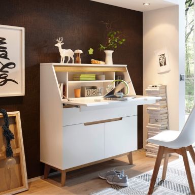 Bureau secrétaire en bois blanc et chêne clair - BU16001