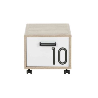 Chevet enfant sur roulettes en bois imitation chêne clair et blanc - CH5052 FOND BLANC