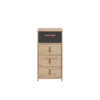 Chiffonnier enfant 4 tiroirs en bois imitation chêne et noir - CF5051 FOND BLANC