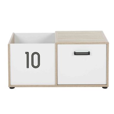 Coffre enfant 1 porte en bois imitation chêne clair et blanc - CF5052 FOND BLANC