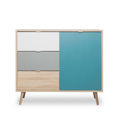 Commode 3 tiroirs 1 porte colorée scandinave