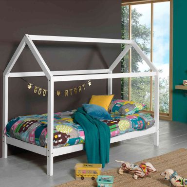 Lit cabane enfant en bois massif blanc 90x200 - LT2020