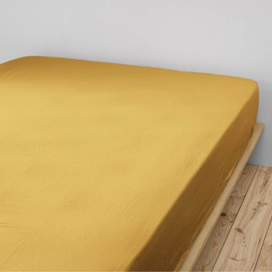 Drap housse double gaze de coton jaune safran 140x190 cm