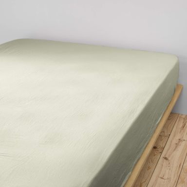 Drap housse double gaze de coton vert d'eau 140x190 cm