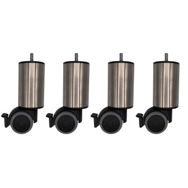 4 pieds cylindriques inox à roulette pivotante et frein 15 cm