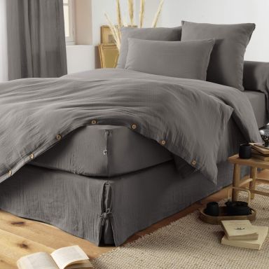 Housse de couette double gaze de coton gris anthracite