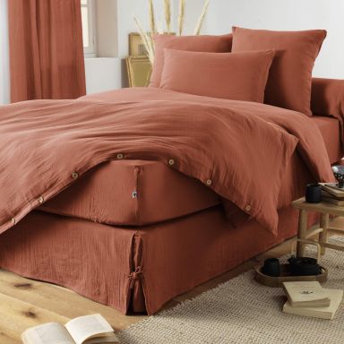 Housse de couette double gaze de coton orange terracotta