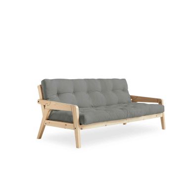 Banquette ajustable en pin massif naturel avec matelas futon gris 130x190