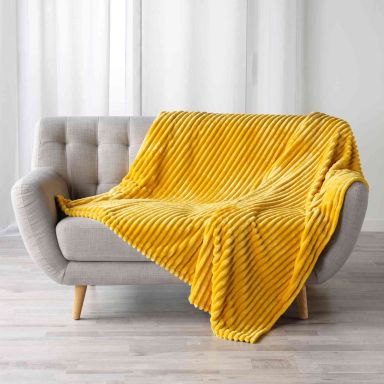 Plaid flanelle jacquard uni Kalie jaune 125x150 cm