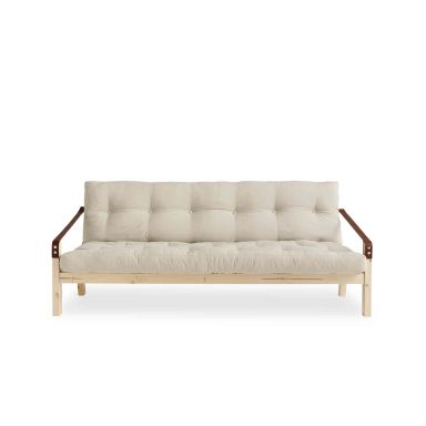 Banquette convertible en pin naturel avec matelas futon beige