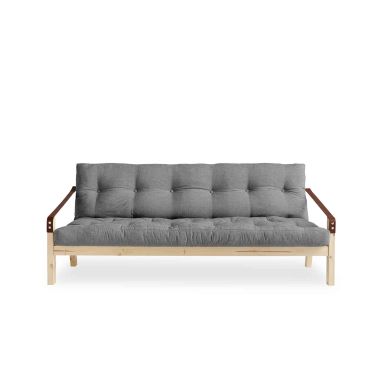 Banquette convertible en pin naturel avec matelas futon gris