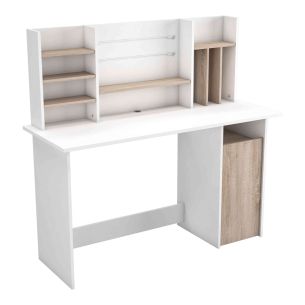 Bureau avec caisson en bois blanc et imitation chêne - BU181