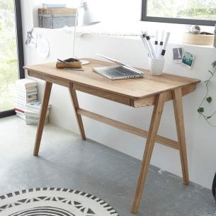 Bureau 2 tiroirs en bois massif chêne clair - BU16008