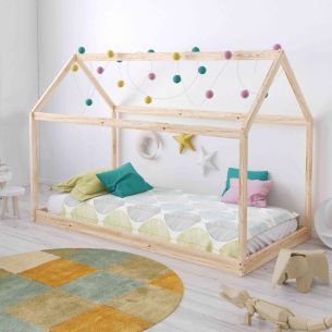 Lit cabane enfant en bois naturel - LT14004