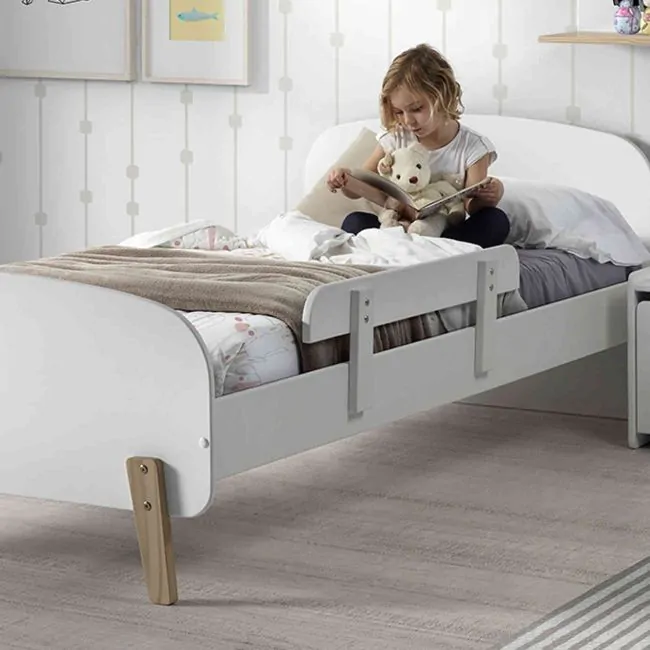 Lit enfant avec tiroir et barrière de protection, 90x200 cm, blanc