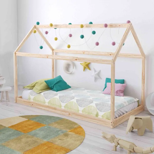 Lit Cabane bois Montessori - Lit bas bébé - Envoi gratuit