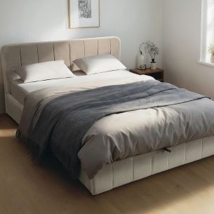 Lit coffre matelassé avec tête de lit rembourrée en velours - LT82001
