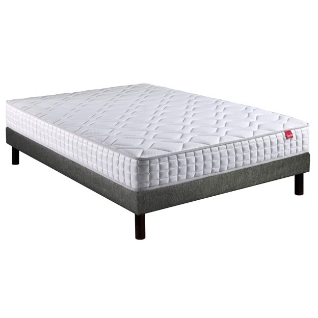 Ensemble Epeda matelas ressorts ensachés Distinct 2, sommier Unic gris et pieds