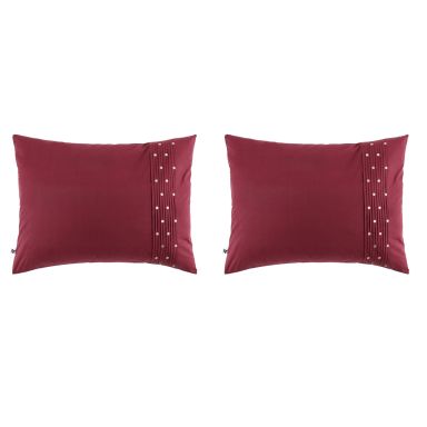 Lot de 2 taies d'oreiller brodées plis religieuses bordeaux 50x70 cm