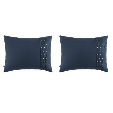 Lot de 2 taies d'oreiller brodées plis religieuses marine 50x70 cm