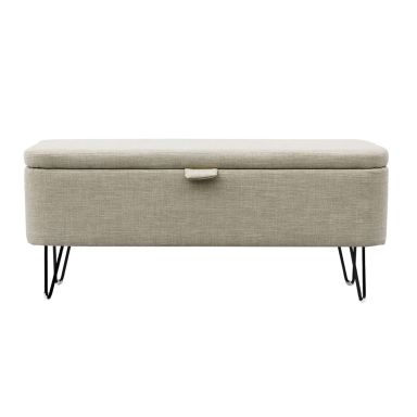 Banc de lit en tissu naturel avec coffre de rangement et pieds épingles noirs - BA17025