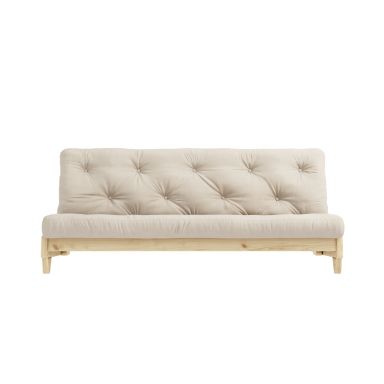 Banquette ajustable en pin massif naturel avec matelas futon beige 140x200