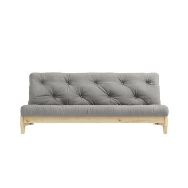 Banquette ajustable en pin massif naturel avec matelas futon gris 140x200