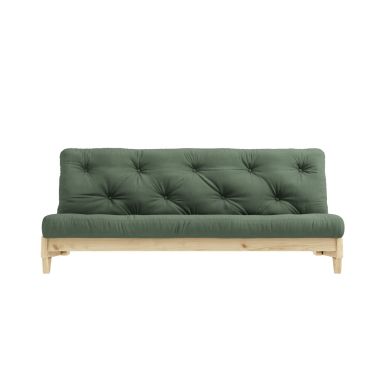 Banquette ajustable en pin massif naturel avec matelas futon vert 140x200