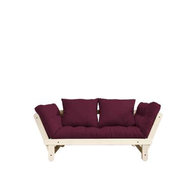 Banquette ajustable en pin massif naturel matelas bordeaux inclus 75x200