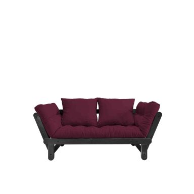 Banquette ajustable en pin massif noir matelas bordeaux inclus 75x200