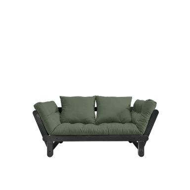 Banquette ajustable en pin massif noir matelas vert inclus 75x200