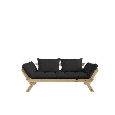 Banquette ajustable en pin massif naturel matelas anthracite 75x200 + coussins 40x60 inclus