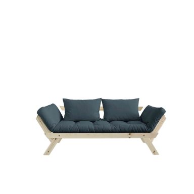 Banquette ajustable en pin massif naturel matelas bleu pétrole 75x200 + coussins 40x60 inclus