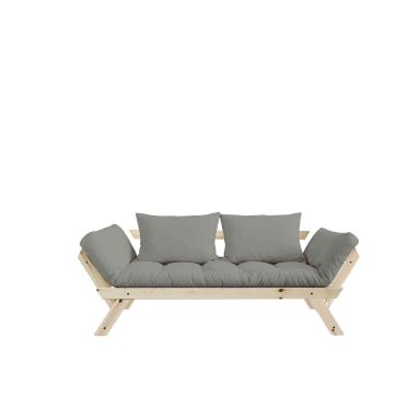 Banquette ajustable en pin massif naturel matelas gris 75x200 + coussins 40x60 inclus