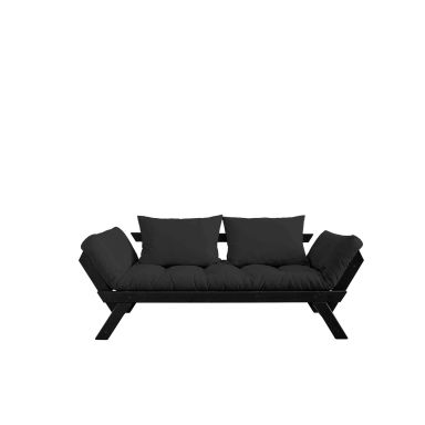 Banquette ajustable en pin massif noir matelas anthracite 75x200 + coussins 40x60 inclus