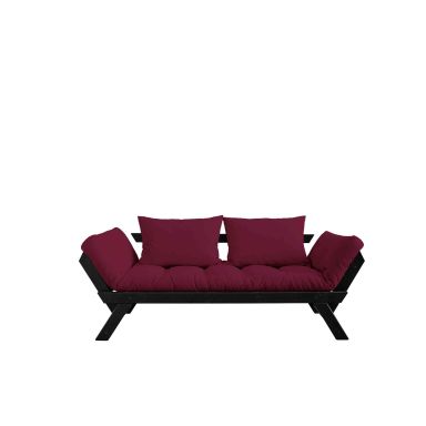 Banquette ajustable en pin massif noir matelas bordeaux 75x200 + coussins 40x60 inclus