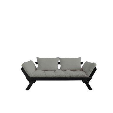 Banquette ajustable en pin massif noir matelas gris 75x200 + coussins 40x60 inclus