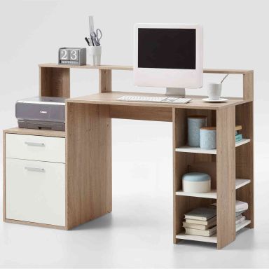 Bureau avec rangements en bois imitation chêne clair - BU13021